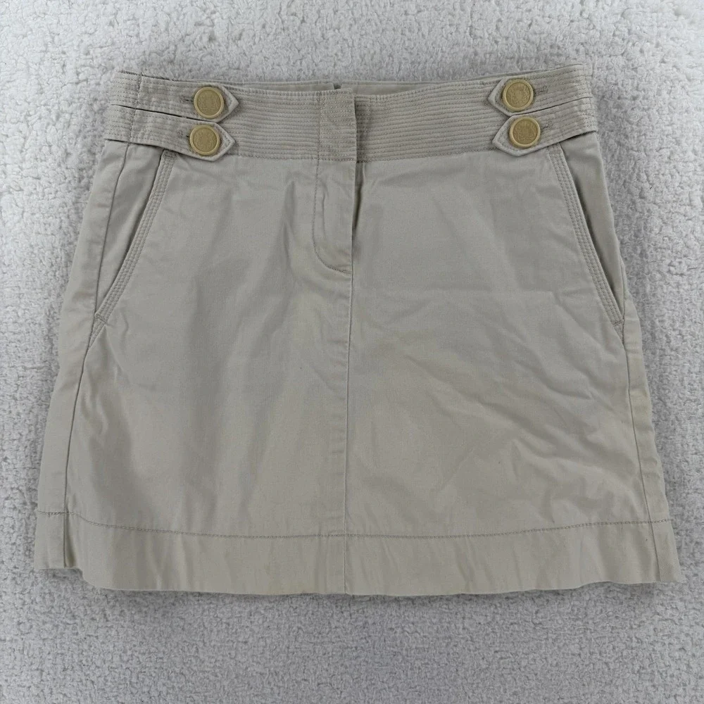 J.Crew Skirt‎ Womens 0 Beige Twill Mini Button Pocket Stretch Casual Summer